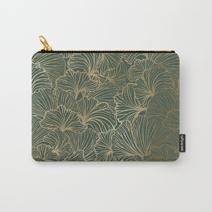 Decorative Nature Pattern, Floral Prints, Green and Gold Carry All Pouch Gallery Image 1