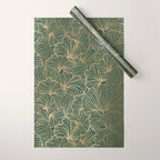 Decorative Nature Pattern, Floral Prints, Green and Gold Wrapping Paper Gallery Image 1