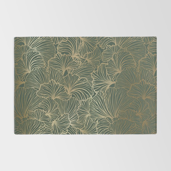 Decorative Nature Pattern, Floral Prints, Green and Gold Rug Gallery Image 2