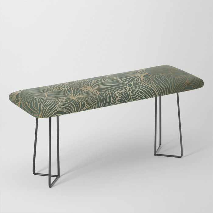 Decorative Nature Pattern, Floral Prints, Green and Gold Bench Gallery Image 1