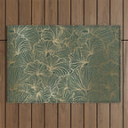 Decorative Nature Pattern, Floral Prints, Green and Gold Outdoor Rug Gallery Image 1