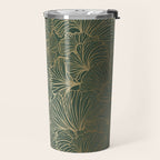 Decorative Nature Pattern, Floral Prints, Green and Gold Travel Mug Gallery Image 2