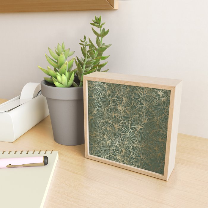 Decorative Nature Pattern, Floral Prints, Green and Gold Mini Art Print Gallery Image 2
