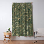Decorative Nature Pattern, Floral Prints, Green and Gold Window Curtain Gallery Image 5