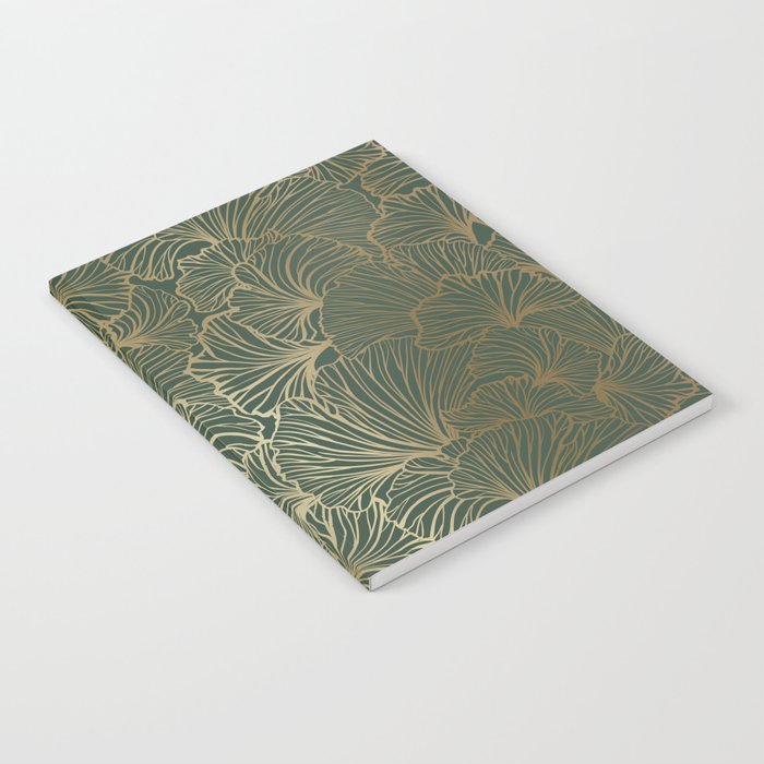 Decorative Nature Pattern, Floral Prints, Green and Gold Notebook Gallery Image 2