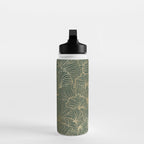 Decorative Nature Pattern, Floral Prints, Green and Gold Water Bottle Gallery Image 3