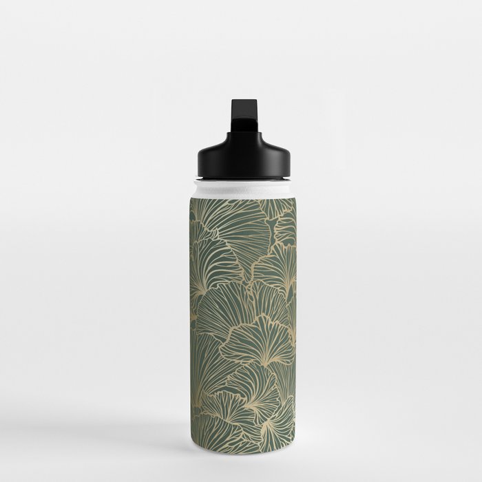 Decorative Nature Pattern, Floral Prints, Green and Gold Water Bottle Gallery Image 3