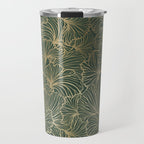 Decorative Nature Pattern, Floral Prints, Green and Gold Travel Mug Gallery Image 1