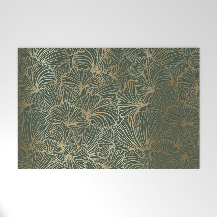 Decorative Nature Pattern, Floral Prints, Green and Gold Welcome Mat Gallery Image 1