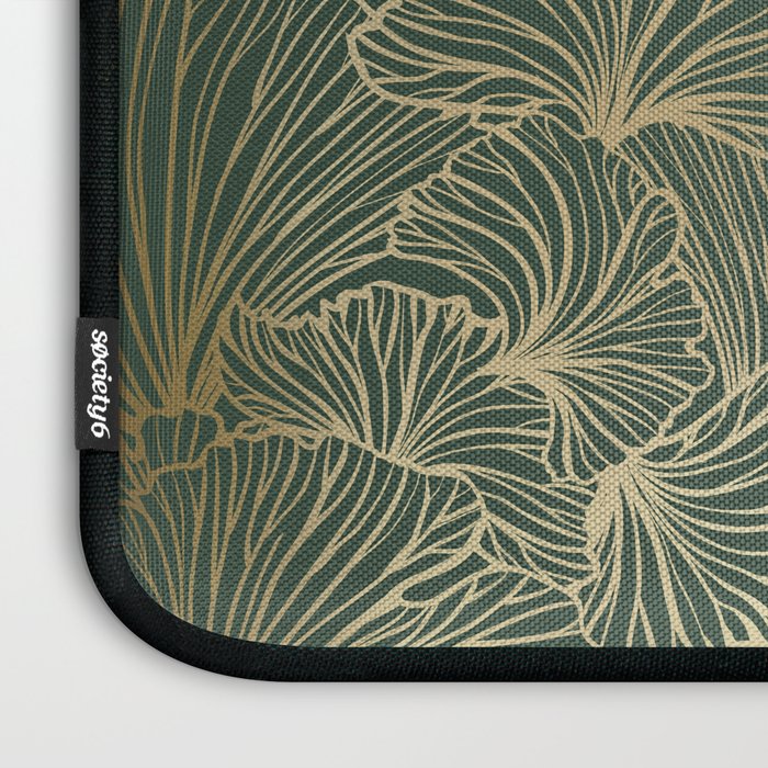 Decorative Nature Pattern, Floral Prints, Green and Gold Laptop Sleeve Gallery Image 3