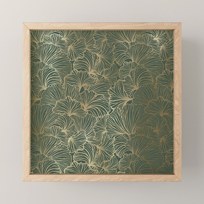 Decorative Nature Pattern, Floral Prints, Green and Gold Mini Art Print Gallery Image 1