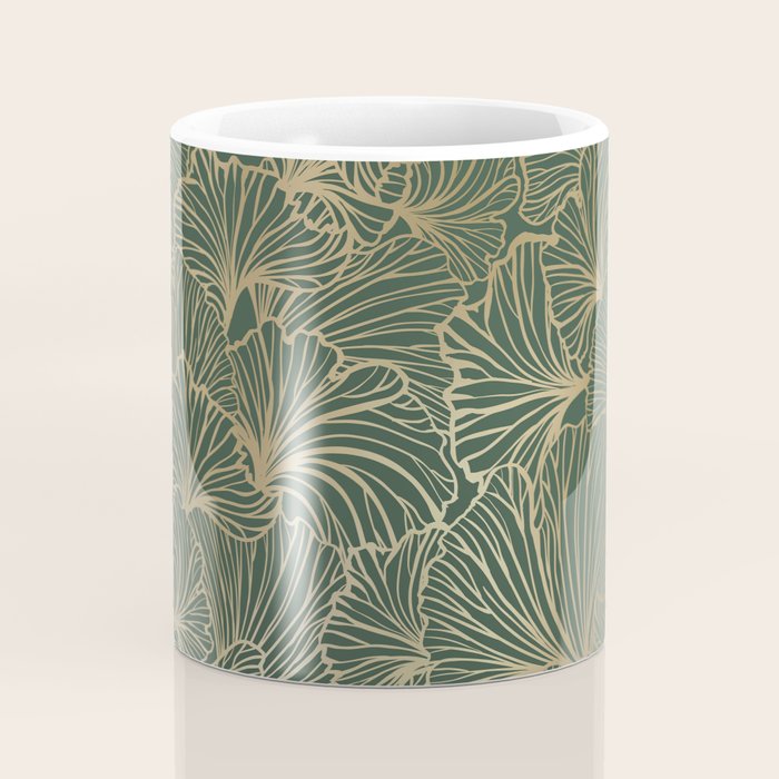 Decorative Nature Pattern, Floral Prints, Green and Gold Coffee Mug Gallery Image 4