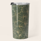 Decorative Nature Pattern, Floral Prints, Green and Gold Travel Mug Gallery Image 3