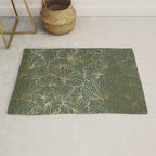 Decorative Nature Pattern, Floral Prints, Green and Gold Rug Gallery Image 1