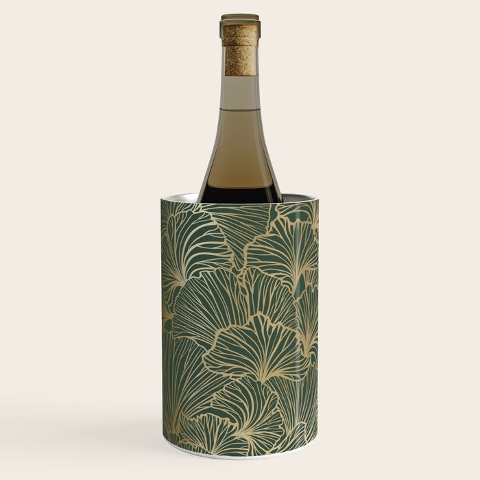 Decorative Nature Pattern, Floral Prints, Green and Gold Wine Chiller Gallery Image 2