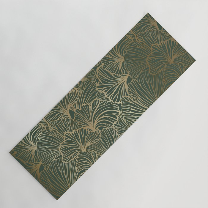 Decorative Nature Pattern, Floral Prints, Green and Gold Yoga Mat Gallery Image 1