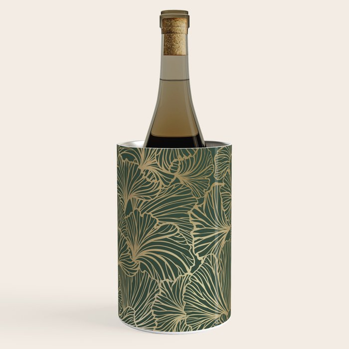 Decorative Nature Pattern, Floral Prints, Green and Gold Wine Chiller Gallery Image 1