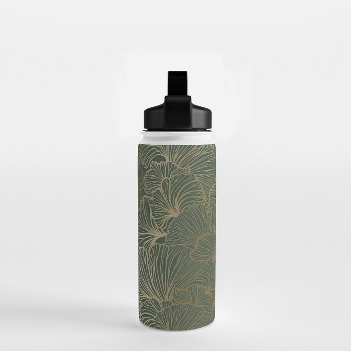 Decorative Nature Pattern, Floral Prints, Green and Gold Water Bottle Gallery Image 2