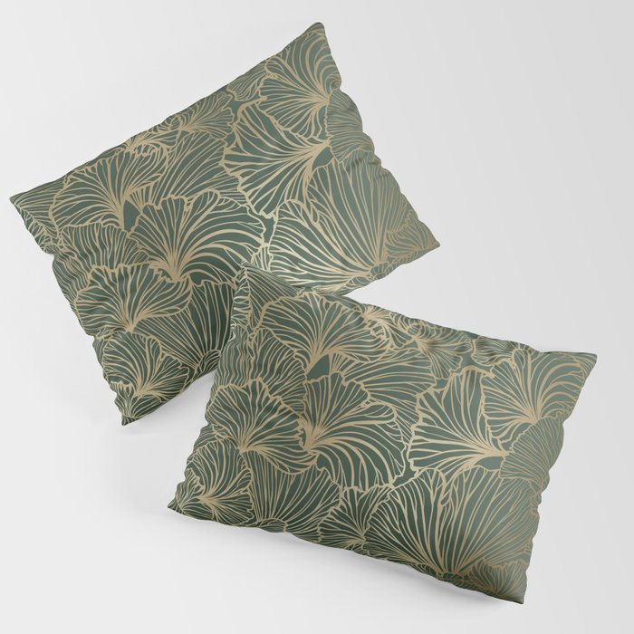 Decorative Nature Pattern, Floral Prints, Green and Gold Pillow Sham Gallery Image 3