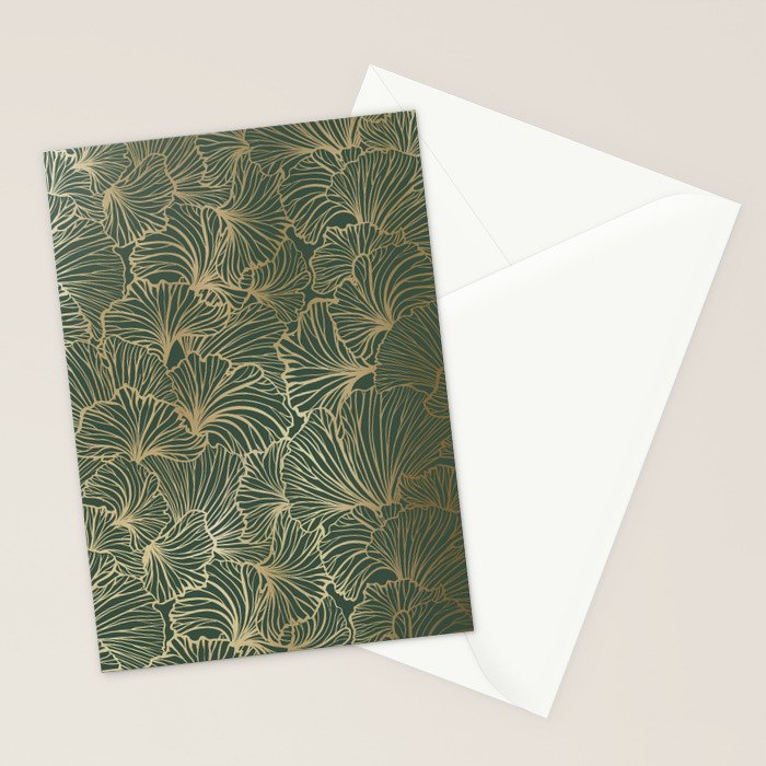 Decorative Nature Pattern, Floral Prints, Green and Gold Stationery Card Gallery Image 2