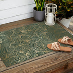 Decorative Nature Pattern, Floral Prints, Green and Gold Outdoor Rug Gallery Image 2