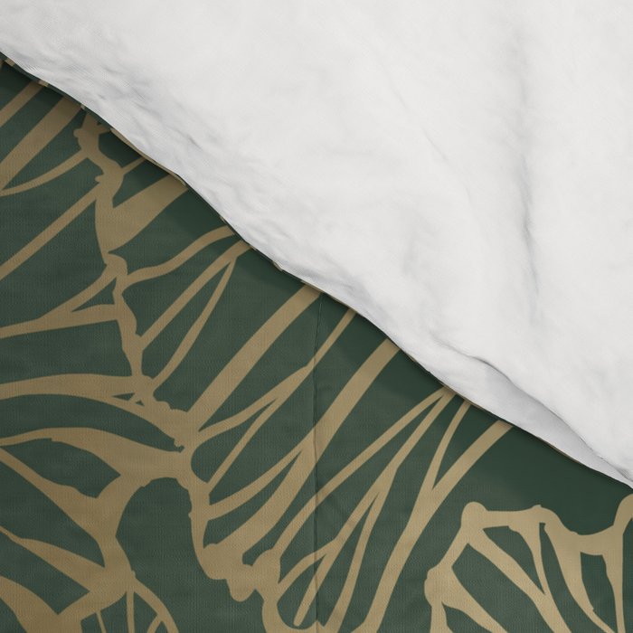 Decorative Nature Pattern, Floral Prints, Green and Gold Comforter Gallery Image 4