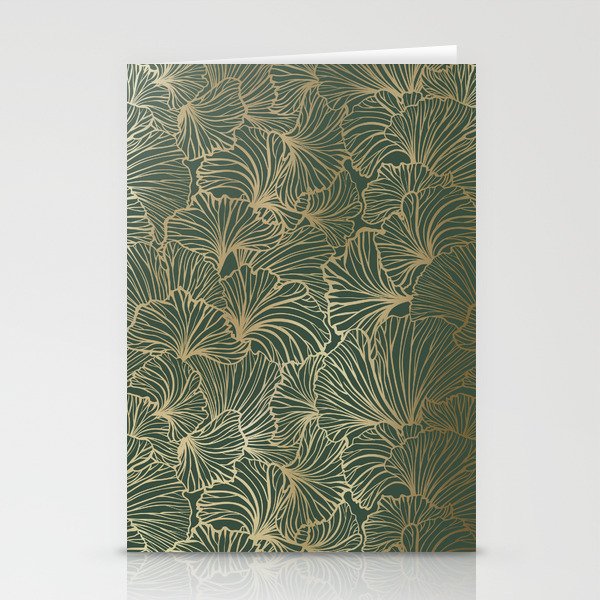 Decorative Nature Pattern, Floral Prints, Green and Gold Stationery Card Gallery Image 2