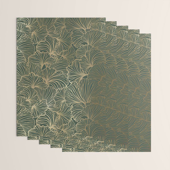 Decorative Nature Pattern, Floral Prints, Green and Gold Wrapping Paper Gallery Image 3