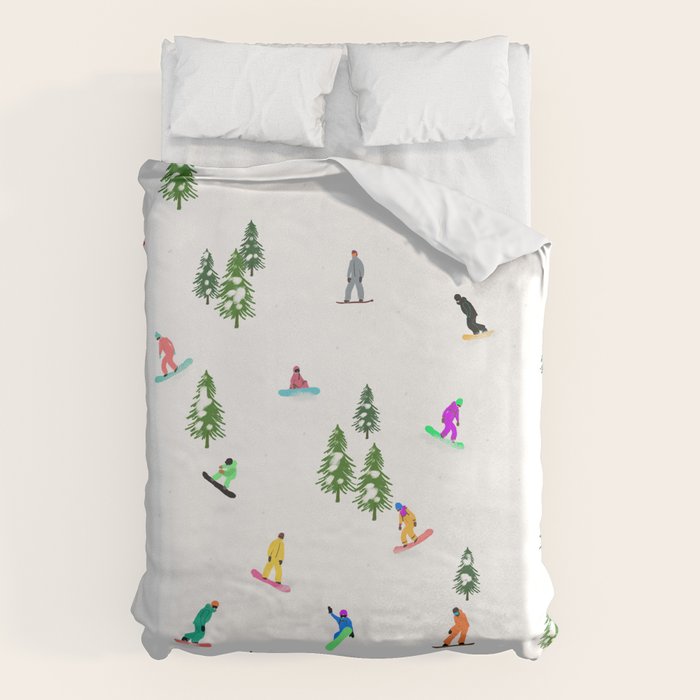 Aerial downhill snowboarders illustration Duvet Cover Gallery Image 6