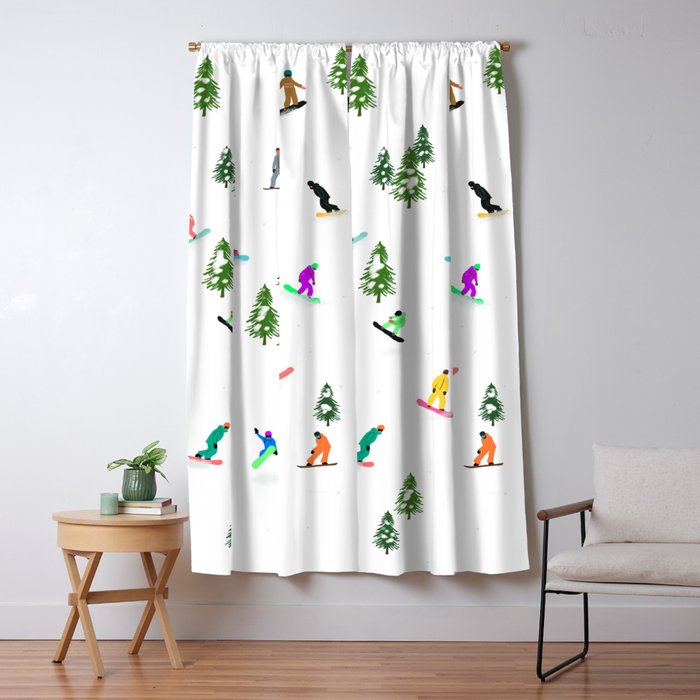 Aerial downhill snowboarders illustration Window Curtain Gallery Image 1