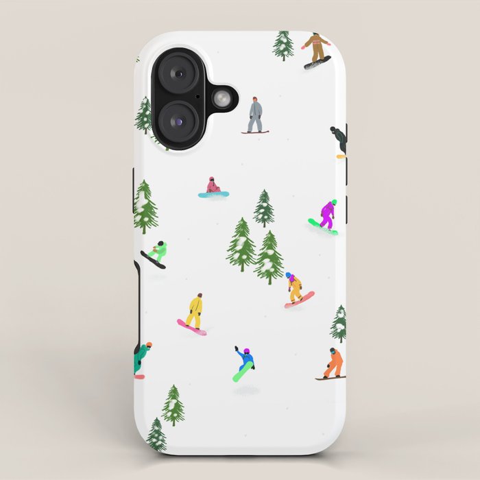 Aerial downhill snowboarders illustration iPhone Case Gallery Image 1