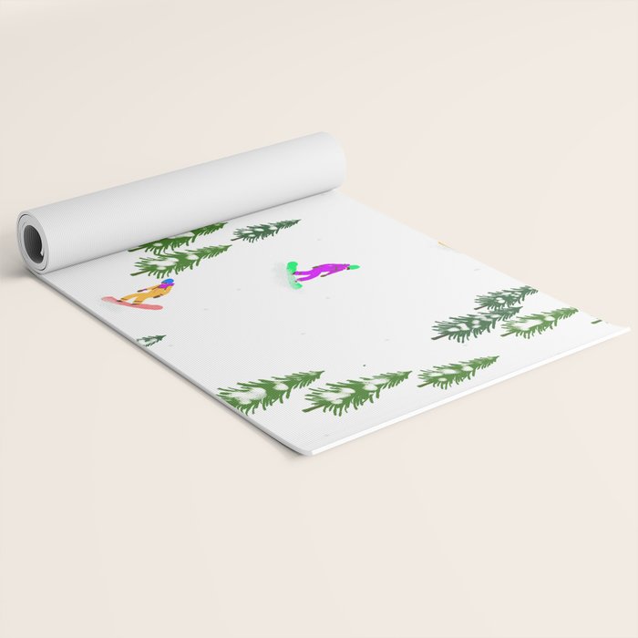 Aerial downhill snowboarders illustration Yoga Mat Gallery Image 2