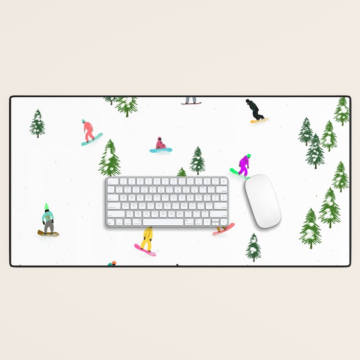 Aerial downhill snowboarders illustration Desk Mat Gallery Image 1