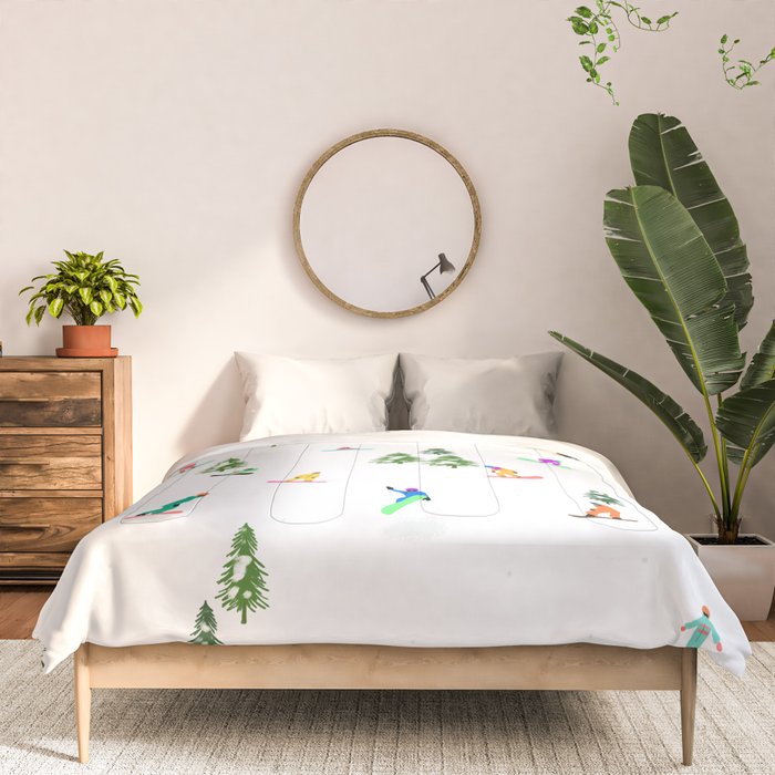 Aerial downhill snowboarders illustration Comforter Gallery Image 3