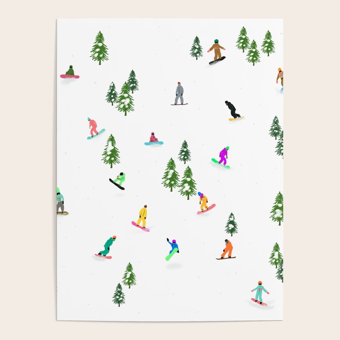 Aerial downhill snowboarders illustration Poster Gallery Image 4