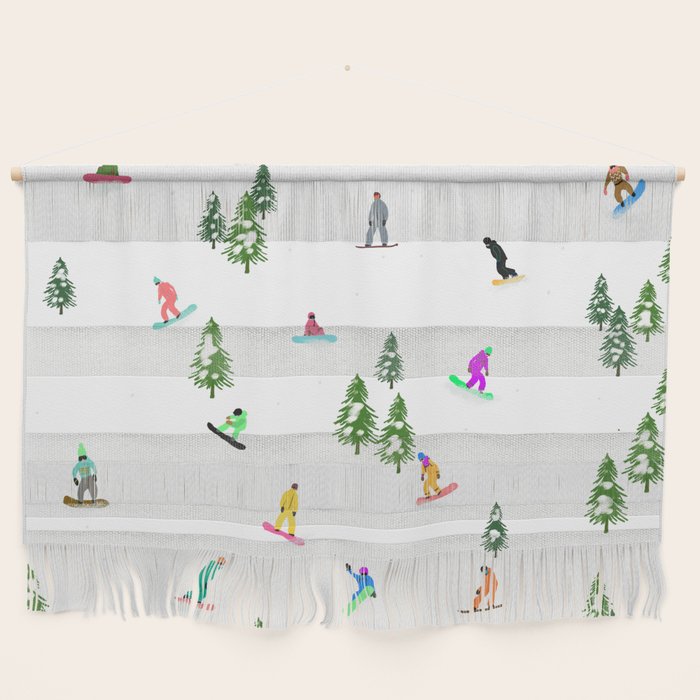 Aerial downhill snowboarders illustration Wall Hanging Gallery Image 1
