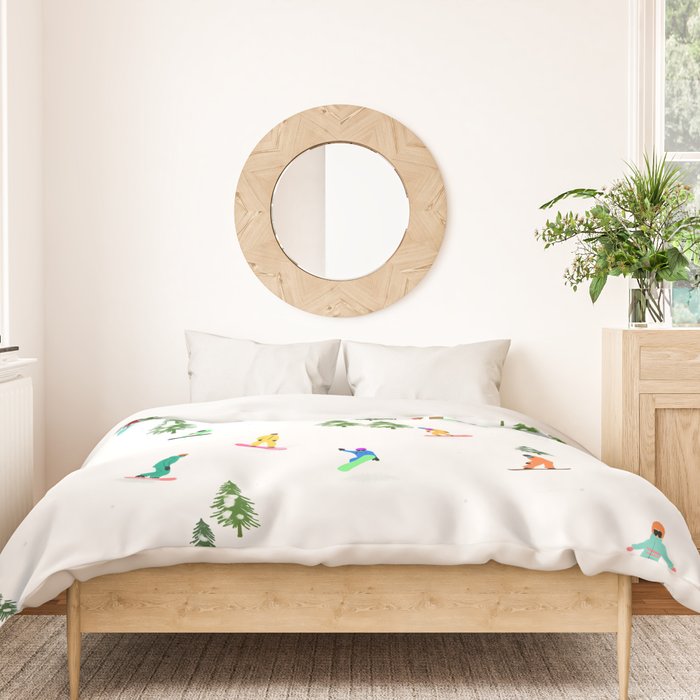 Aerial downhill snowboarders illustration Duvet Cover Gallery Image 3