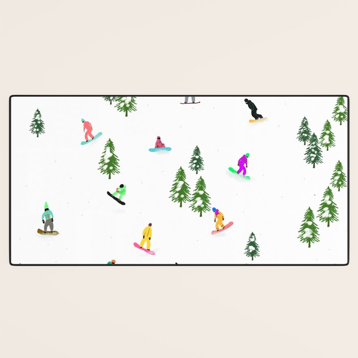 Aerial downhill snowboarders illustration Desk Mat Gallery Image 3