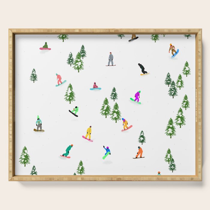 Aerial downhill snowboarders illustration Serving Tray Gallery Image 1