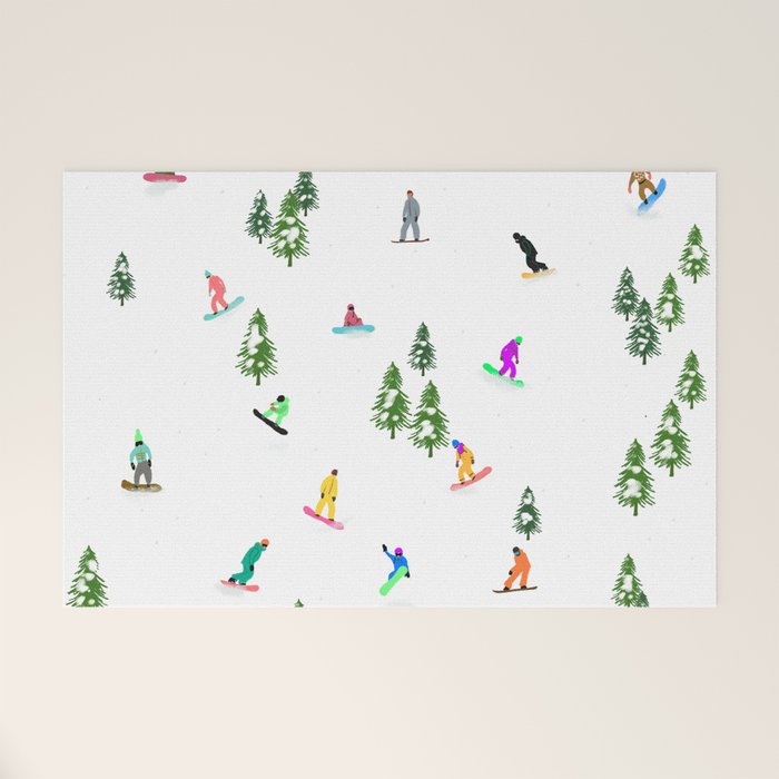 Aerial downhill snowboarders illustration Welcome Mat Gallery Image 1