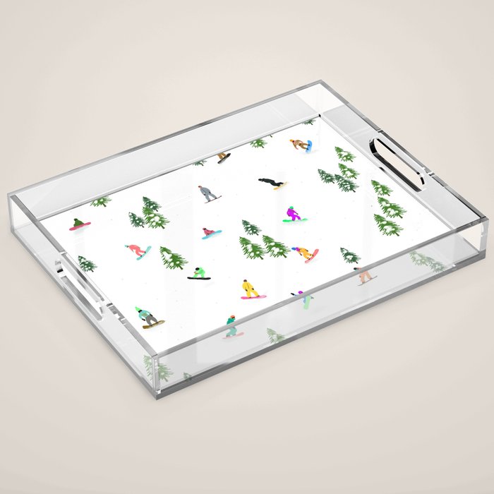 Aerial downhill snowboarders illustration Acrylic Tray Gallery Image 1