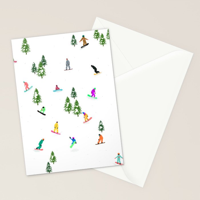 Aerial downhill snowboarders illustration Stationery Card Gallery Image 2