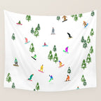 Aerial downhill snowboarders illustration Wall Tapestry Gallery Image 4