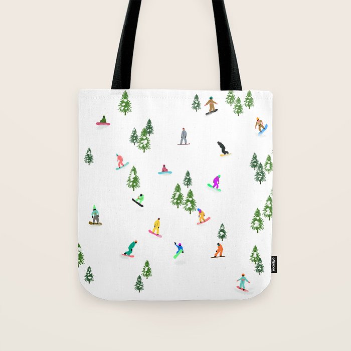 Aerial downhill snowboarders illustration Tote Bag Gallery Image 1