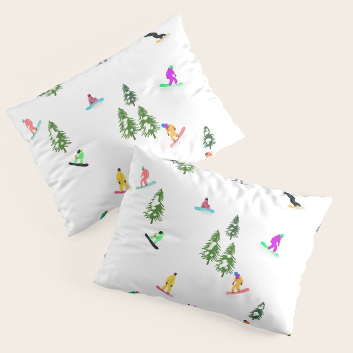 Aerial downhill snowboarders illustration Pillow Sham Gallery Image 3