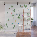 Aerial downhill snowboarders illustration Wall Mural Gallery Image 1