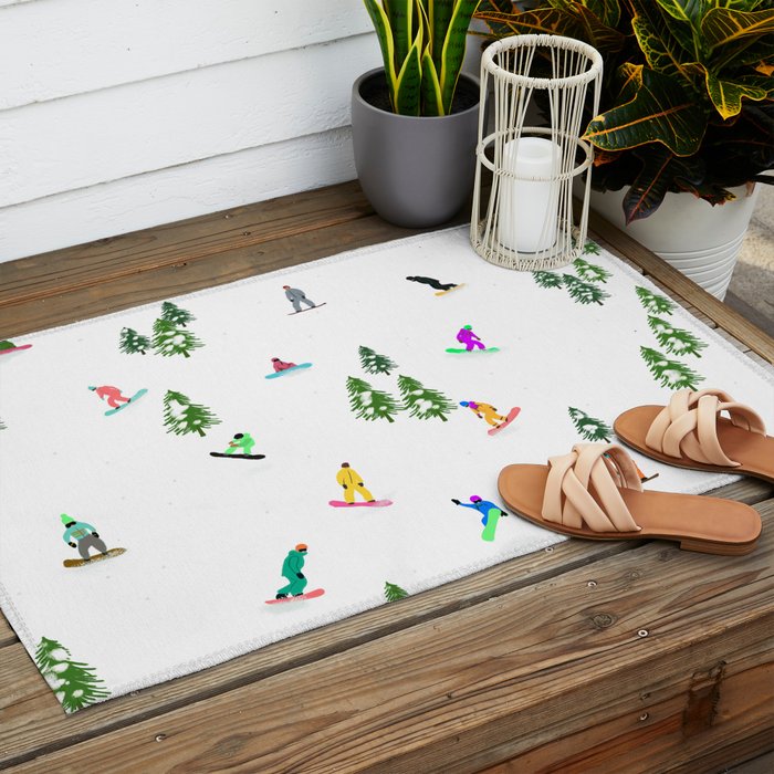 Aerial downhill snowboarders illustration Outdoor Rug Gallery Image 2