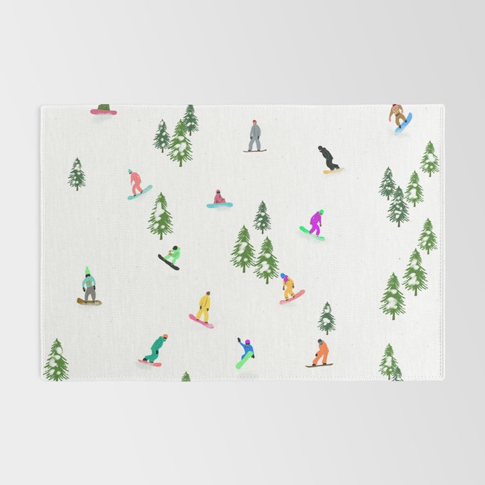 Aerial downhill snowboarders illustration Rug Gallery Image 2
