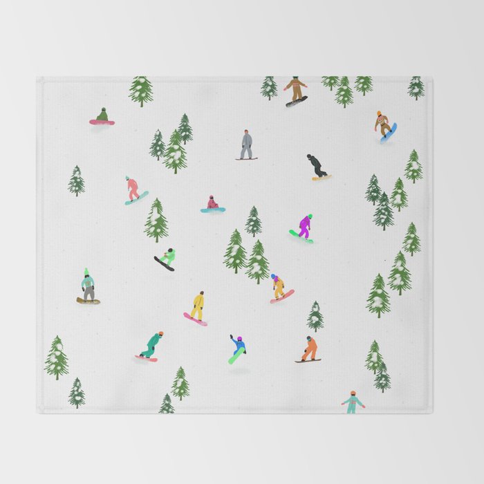 Aerial downhill snowboarders illustration Throw Blanket Gallery Image 2