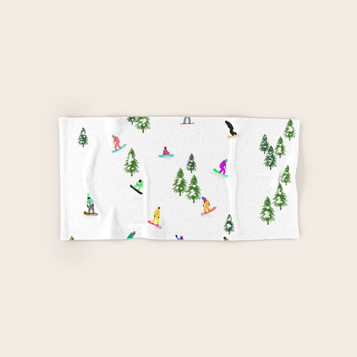 Aerial downhill snowboarders illustration Bath Towel Gallery Image 1